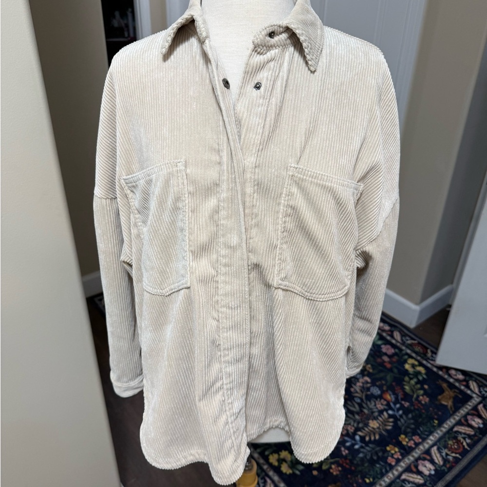 Zara Women's Beige Corduroy Button Down Shirt
